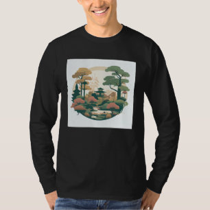 Herbst-Bonsai-Bäume-Garten-Schrein-Teich Japanisch T-Shirt