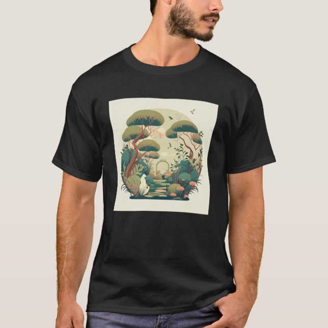 Herbst Bonsai Bäume Garten Shrine Teich Japanische T-Shirt (Vorderseite)