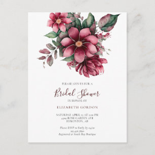Herbst-Bordeaux-Blumen-Brautjungfernparty-Aquarell Postkarte