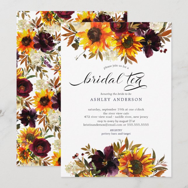 Herbst Bouquet Sunflowers Einladung (Vorne/Hinten)