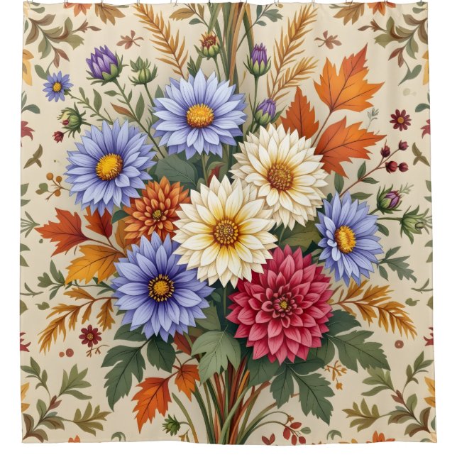 Herbst-Bouquet von Asters und Dahlias Duschvorhang (Vorderseite)