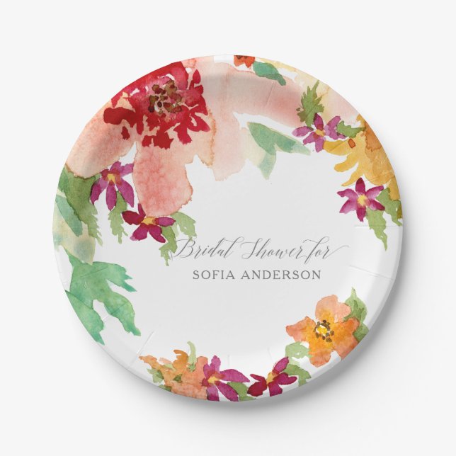 Herbst Brautparty Modernes Aquarellfarben Herbst B Pappteller (Vorderseite)