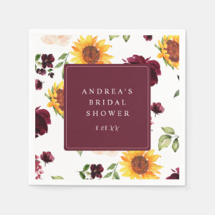 Herbst Brautparty Sonnenblumen & Burgund Rose Serviette
