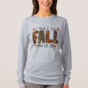 Herbst Büffel Karo Leopardendruck Ich liebe Herbst T-Shirt