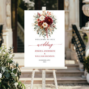 Herbst Burgund Floral Boho Grün Hochzeit Willkomme Poster