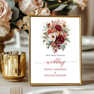 Herbst Burgund Floral Eukalyptus 8x10 Hochzeitssch Poster