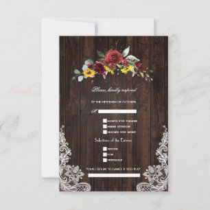 Herbst Burgund Floral Sonnenblumen Hochzeit RSVP Karte