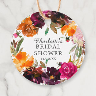 Herbst-Burgund & Orange Blumen Brautparty Geschenkanhänger