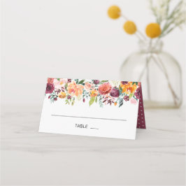Herbst-Burgund-Orange-Blumenzettel-Platzkarte Platzkarte