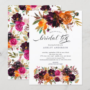 Herbst Burgund & Orange Floral Bridal Tee Einladung