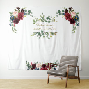 Herbst Burgund-Rosa Floral Hochzeitsdusche Prop Wandteppich