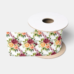 Herbst-Burgund und Orange Floral Satinband