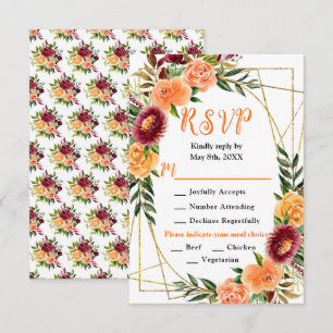 Herbst-Burgund und Orangenblüten RSVP Karte