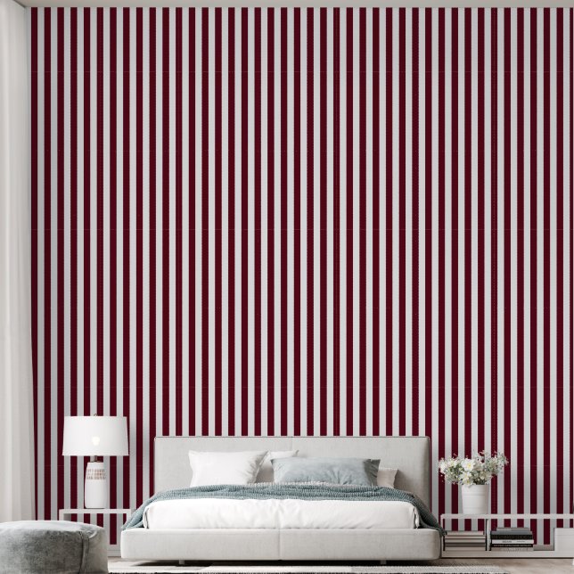 Herbst Burgund und Weiß gestreift Tapete (Schlafzimmer)