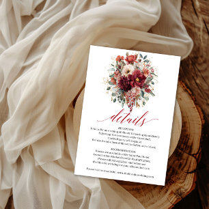 Herbst-Burgunder-Blumen-Boho-Grünpflanzen-Details- Begleitkarte