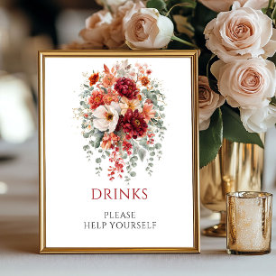 Herbst-Burgunder-Blumen-Getränke-Tischschild Poster