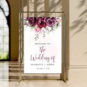 Herbst Burgunder Merlot Florales Willkommensschild Poster