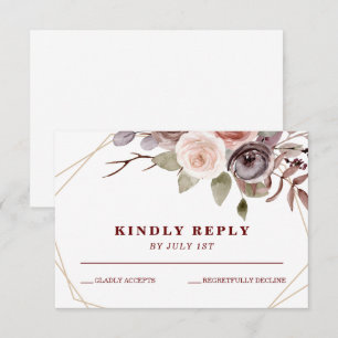 Herbst Burgundy Blumen geometrische Rahmen Hochzei RSVP Karte
