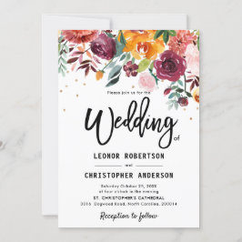 Herbst-Burgundy Blush Bloral Blossom Hochzeit Einladung