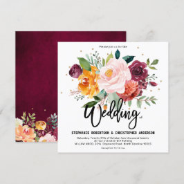 Herbst-Burgundy Blush Bloral Blossom Hochzeit Einladung