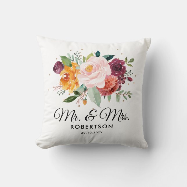 Herbst-Burgundy Blush Bloral Blossom Hochzeit Kissen (Vorderseite)