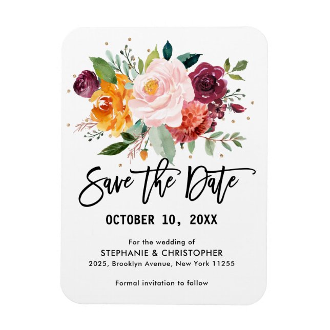 Herbst Burgundy Blush Bloral Blossom Save the Date Magnet (Vertikal)