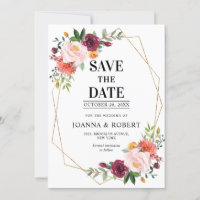 Herbst Burgundy Blush Bloral geometrische Hochzeit