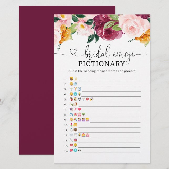 Herbst burgundy Brautparty Emoji pickgame (Vorne/Hinten)