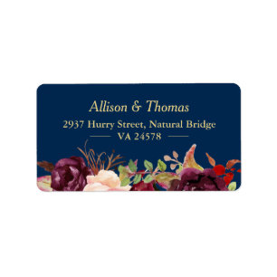 Herbst Burgundy Marsala Floral Navy Blue Wedding Adressaufkleber