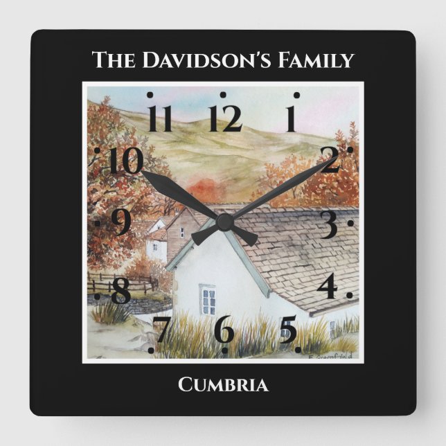 Herbst Buttermere Village Lake District England Quadratische Wanduhr (Vorderseite)
