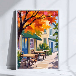 Herbst-Café-Aquarell Herbstlaub Kunst Poster