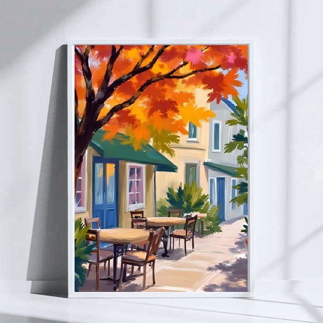 Herbst-Café-Aquarell Herbstlaub Kunst Poster (Von Creator hochgeladen)