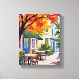 Herbst-Café-Aquarell Herbstlaub Leinwanddruck