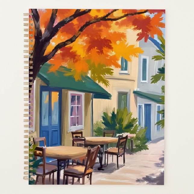 Herbst-Café-Aquarell Herbstlaub Planer (Vorderseite)