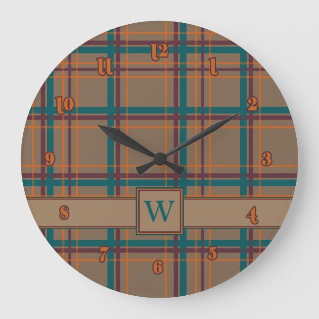 Herbst Chic Kariert Clock Große Wanduhr (Vorderseite)