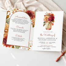 Herbst-Dahlie-Blumen-Mason-Glas-QR-Code-Hochzeit