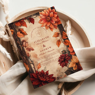 Herbst-Dahlie-Eleganz-Hochzeit Einladung