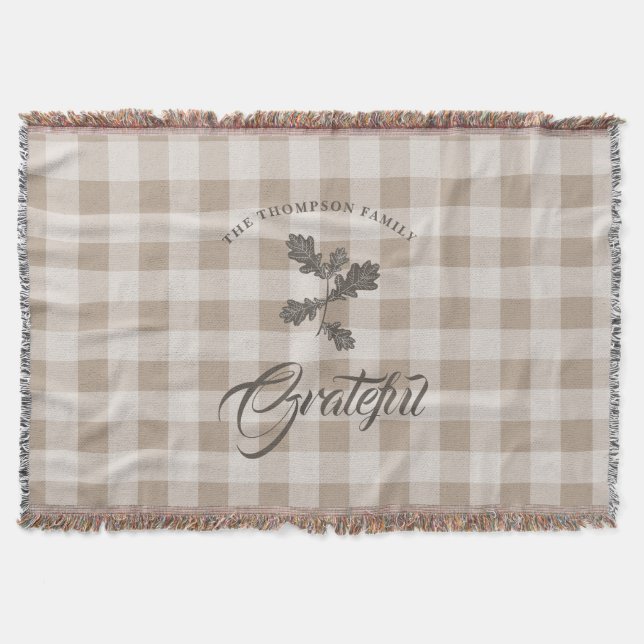 Herbst Dankbarkeit Foliage Taupe Kariert Decke (Vorderseite)