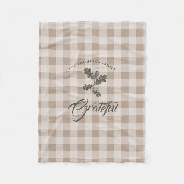 Herbst Dankbarkeit Foliage Taupe Kariert Fleecedecke (Vorderseite)