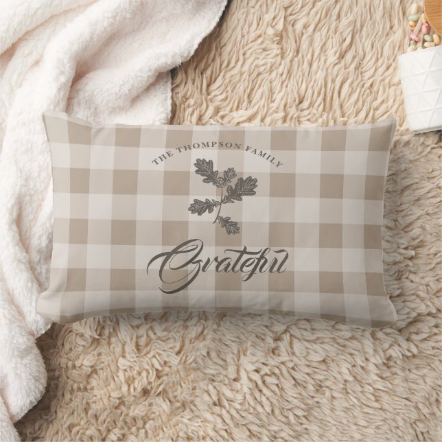 Herbst Dankbarkeit Foliage Taupe Kariert Lendenkissen (Decke)