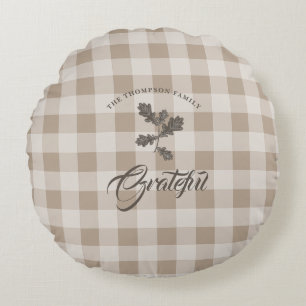 Herbst Dankbarkeit Foliage Taupe Kariert Rundes Kissen