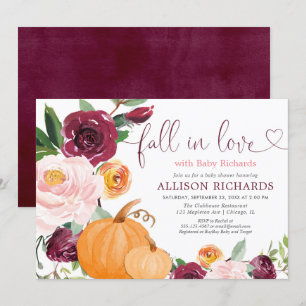Herbst der Liebe blumige Bordeaux-Babydusche Einladung