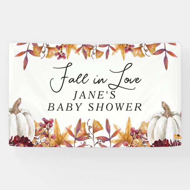 Herbst der Liebe Weißer Pumpkin Begrüßungszeichen Banner (Horizontal)