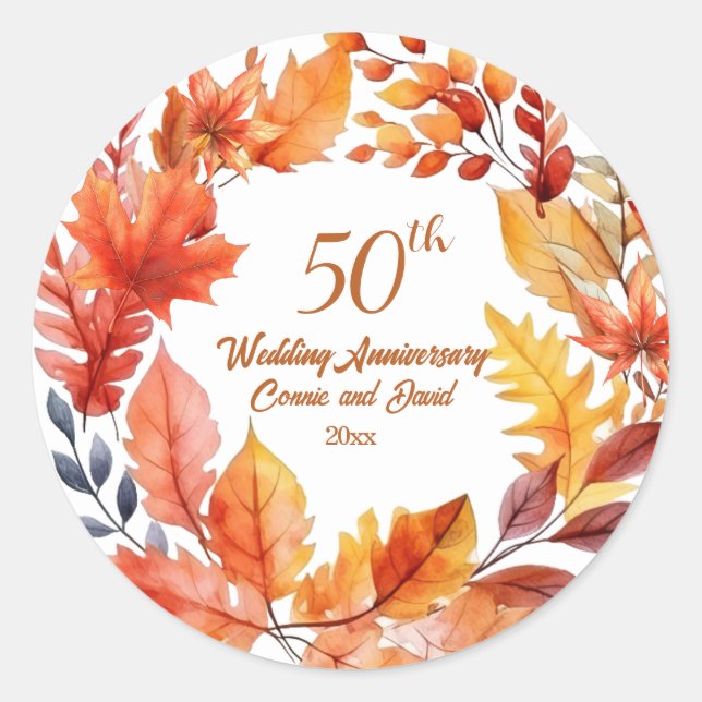Herbst des 50. Hochzeitstages Runder Aufkleber (Vorderseite)