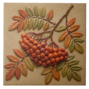Herbst-Ebereschen-Beeren und Blätter Fliese