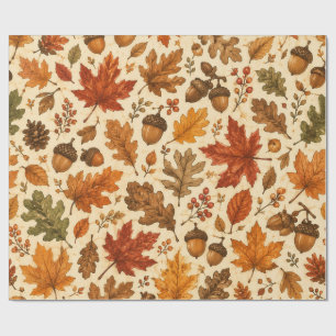 Herbst-Eichen-und-Herbstlaub-nahtloses-Muster Geschenkpapier