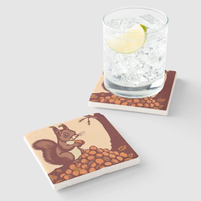 🐿️ Herbst Eichhörnchen Steinuntersetzer (Seitenansicht)