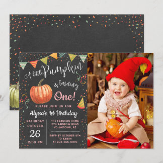 Herbst ein kleines Pumpkin-Chalkboard Geburtstags- Einladung