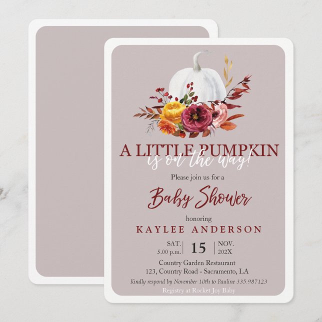 Herbst eine kleine Kürbis Babydusche Einladung (Vorne/Hinten)