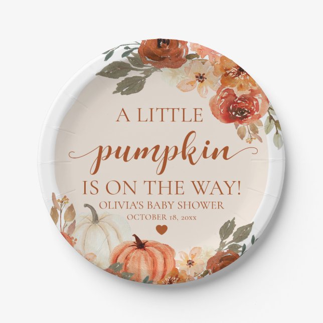 Herbst eine kleine Pumpkin Autumn Floral Baby Show Pappteller (Vorderseite)